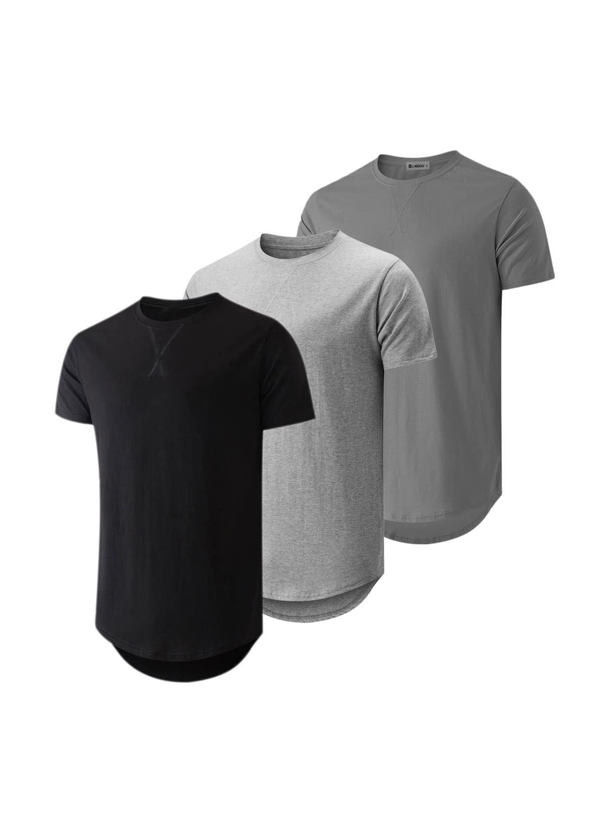 JMIERR Mens 3 Pack Cotton Hipster Hip Hop Longline Crewneck T-Shirt