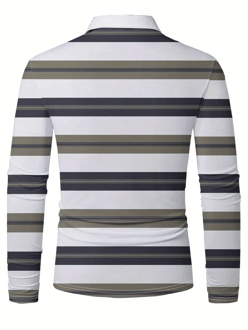 Men's Business Casual Striped Long-Sleeved Polo Shirt