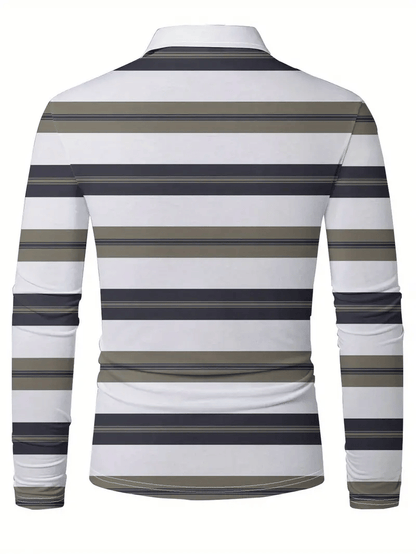 Men's Business Casual Striped Long-Sleeved Polo Shirt