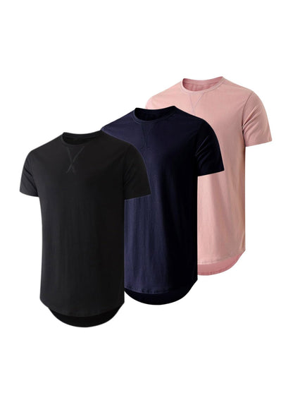 JMIERR Mens 3 Pack Cotton Hipster Hip Hop Longline Crewneck T-Shirt