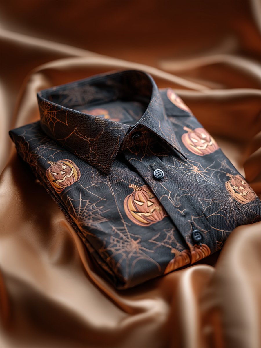 Men's Retro Casual Halloween Art Long Sleeve Shirt