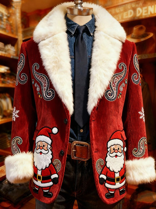 Men's Santa Claus Paisley Plush Lapel Suit Jacket