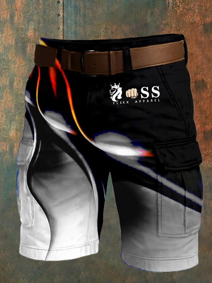 Men's Retro Letter Print Multi-Pocket Design Cargo Shorts