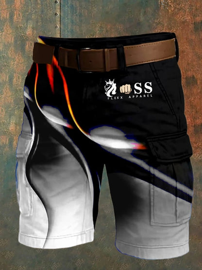 Men's Retro Letter Print Multi-Pocket Design Cargo Shorts