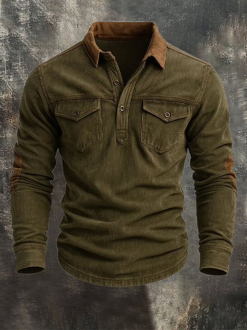 Men's Vintage Corduroy Outdoor Multi-Pocket Tactical Lapel Sweatshirt