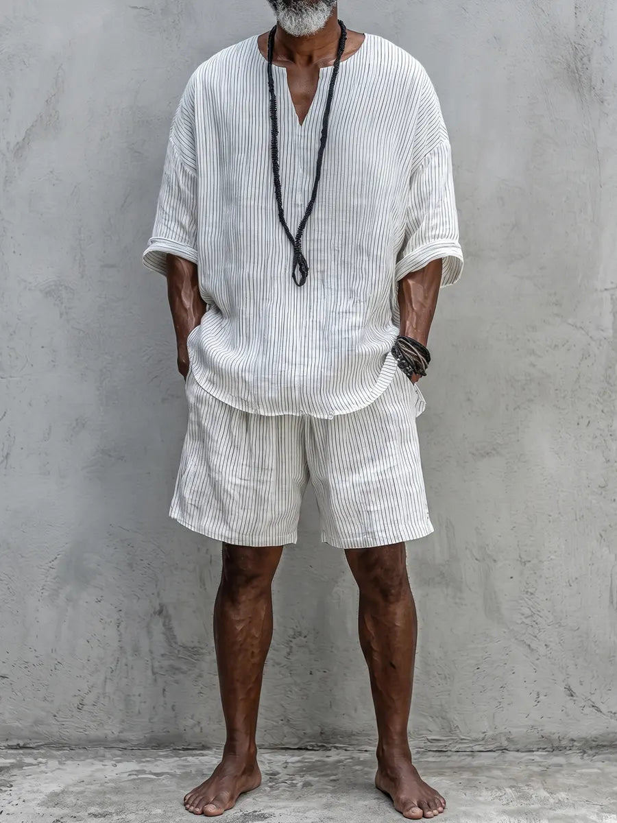 Comfortable Stripe Linen Shorts Set