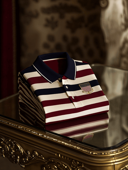 Men's Business Casual Independence Day Striped Button Short Sleeve Pol
