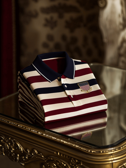 Men's Business Casual Independence Day Striped Button Short Sleeve Pol