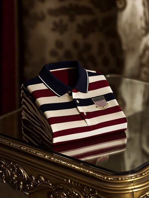 Men's Business Casual Independence Day Striped Button Short Sleeve Pol