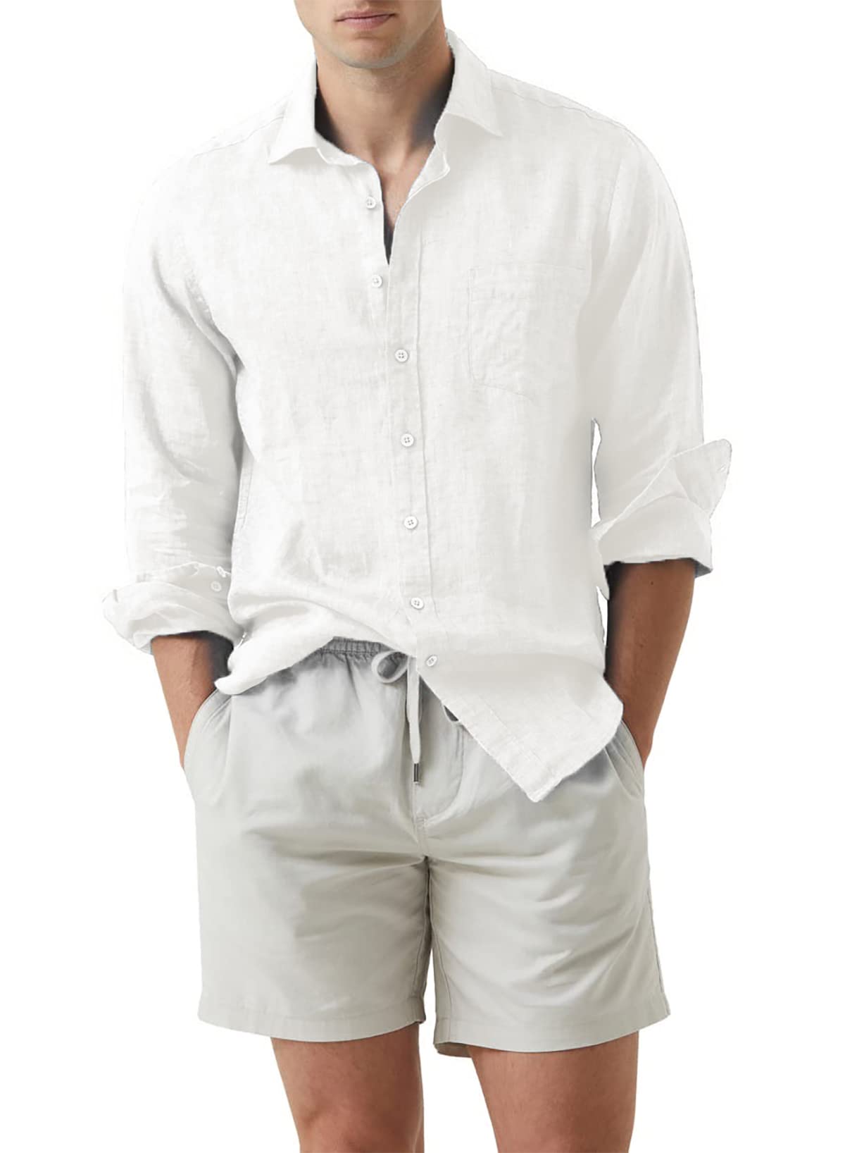 JMIERR Men's Cotton Linen Casual Stylish Button Down Shirt Long Sleeve Dress Shirts