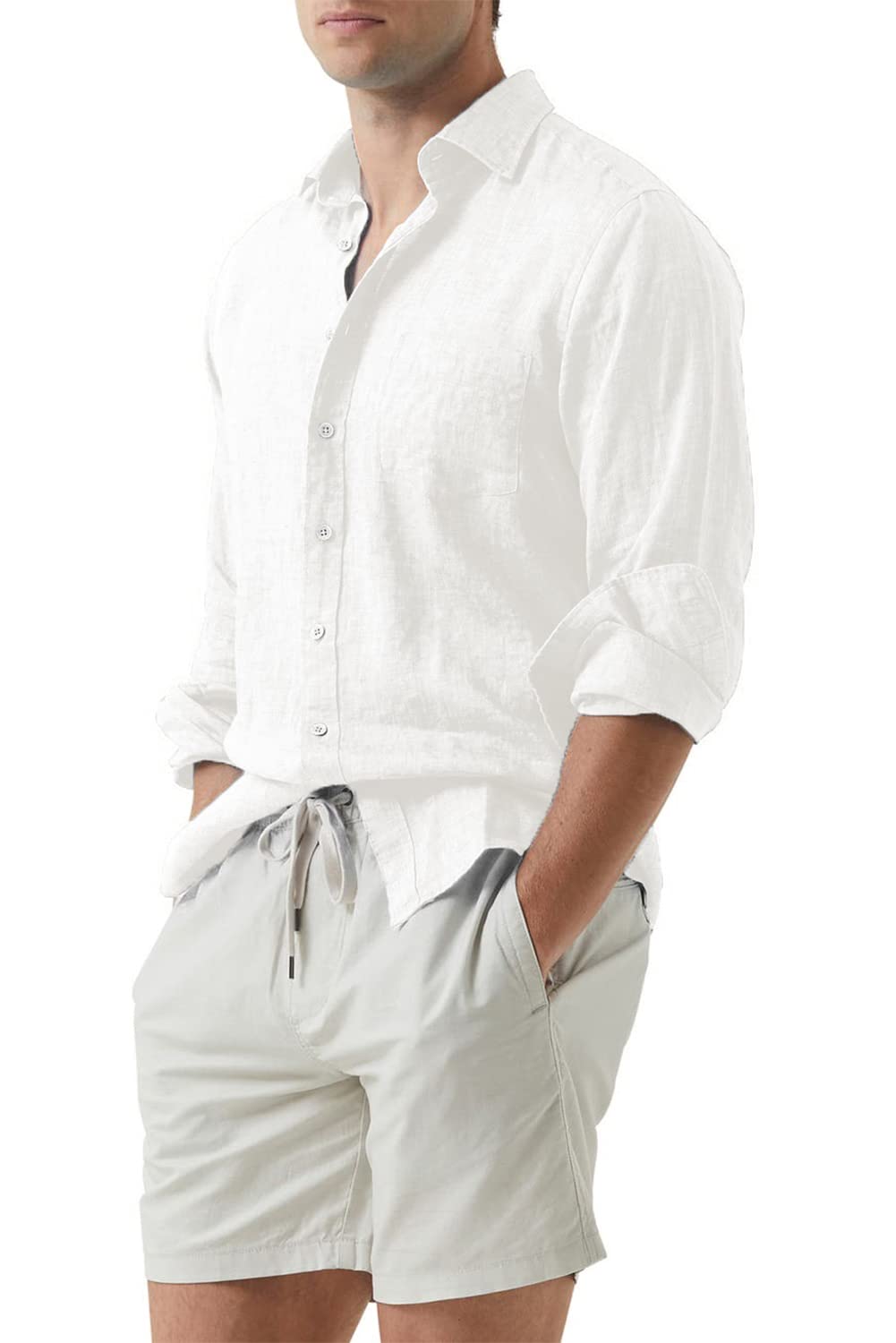 JMIERR Men's Cotton Linen Casual Stylish Button Down Shirt Long Sleeve Dress Shirts