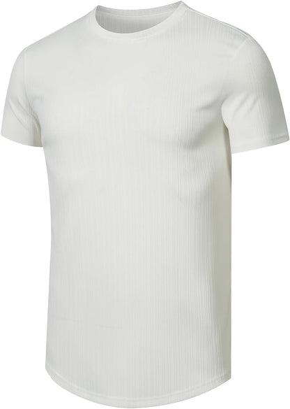 JMIERR Men's Muscle T Shirt Crewneck Short Sleeve Slim Fit Longline Ribbed Knit Stretch Workout Tee Shirts