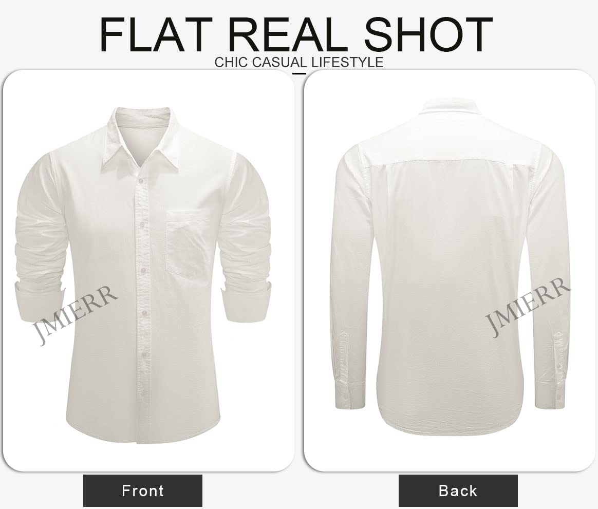 JMIERR Men's Cotton Linen Casual Stylish Button Down Shirt Long Sleeve Dress Shirts