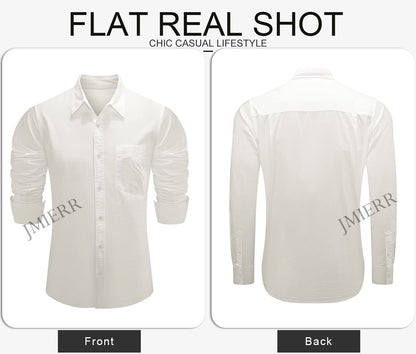 JMIERR Men's Cotton Linen Casual Stylish Button Down Shirt Long Sleeve Dress Shirts