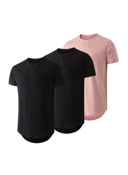 JMIERR Mens 3 Pack Cotton Hipster Hip Hop Longline Crewneck T-Shirt