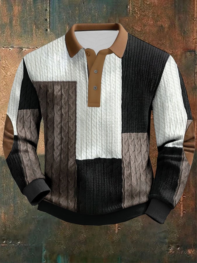 Men's Cable Textured Print Casual Sweatshirt