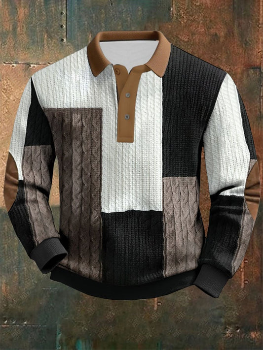 Men's Cable Textured Print Casual Sweatshirt