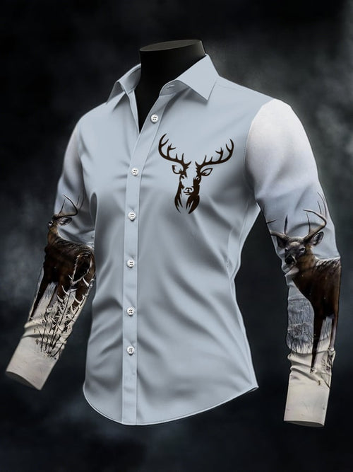 Men's Casual Simple Camouflage Elk Western Style Shirt