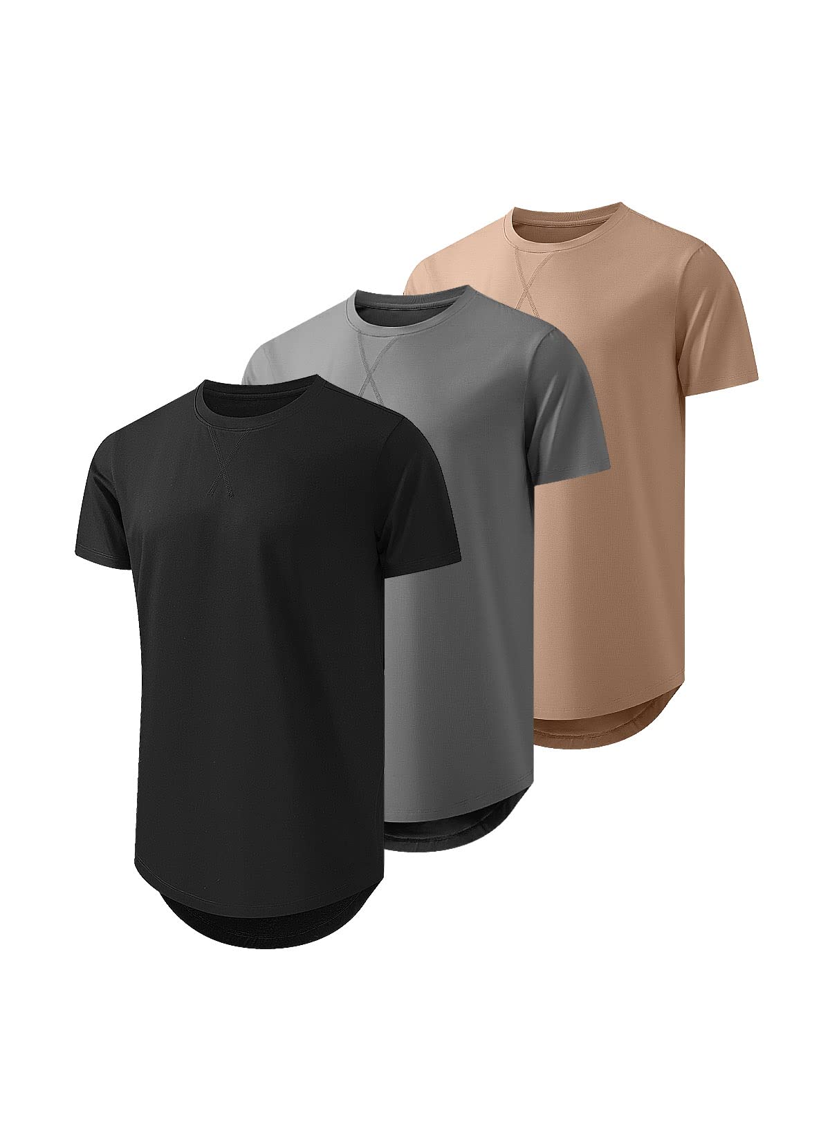 JMIERR Mens 3 Pack Cotton Hipster Hip Hop Longline Crewneck T-Shirt