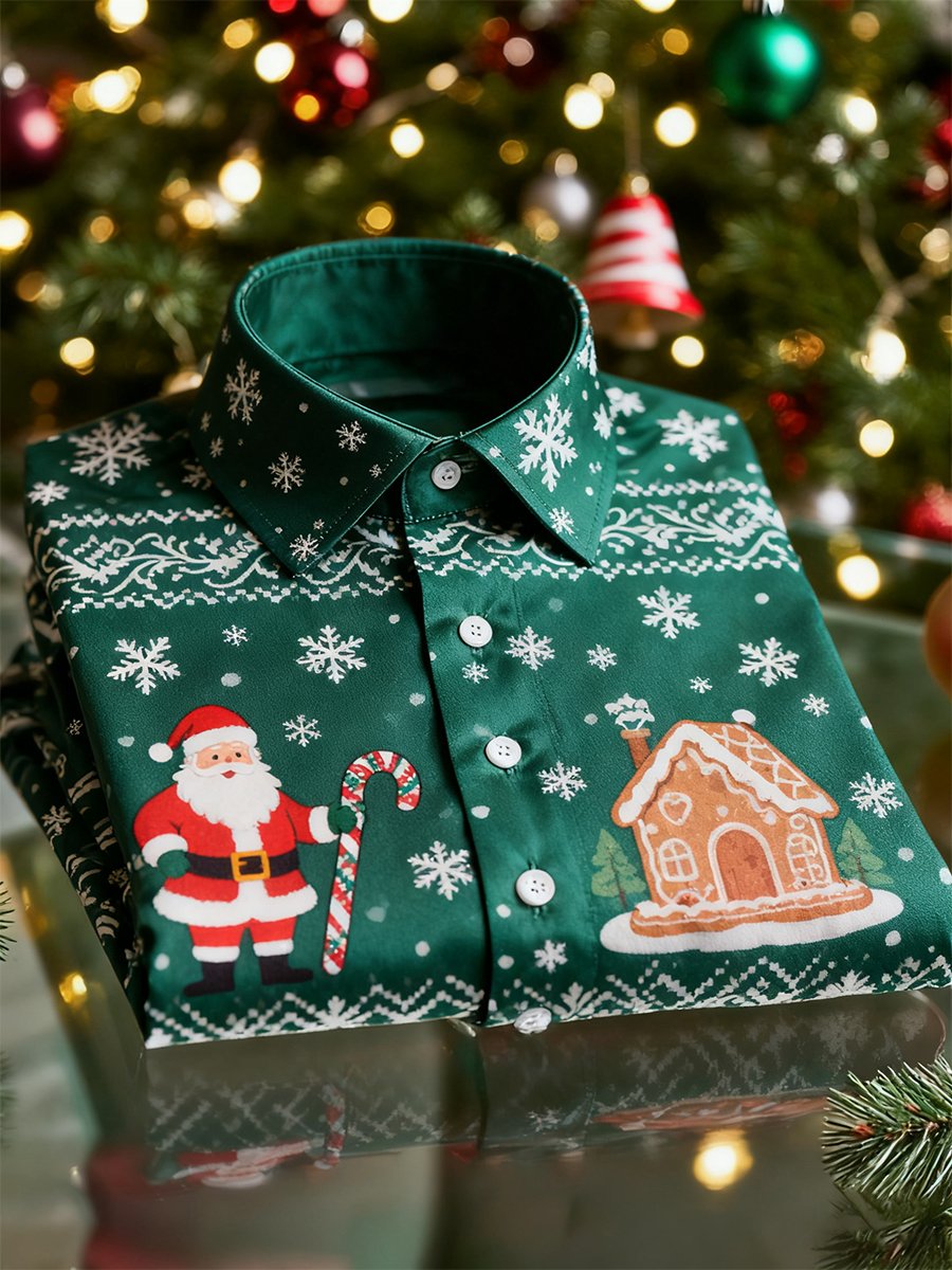 Men's  Christmas Long Sleeve Button-Down Shirt