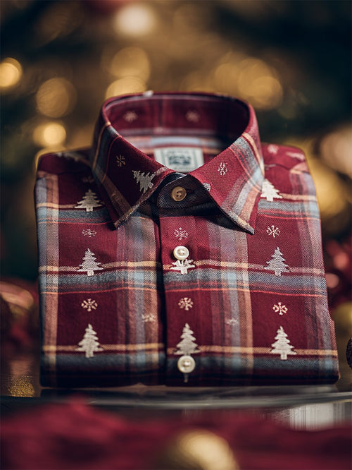 Men's Christmas Plaid Art Long Sleeve Shirt