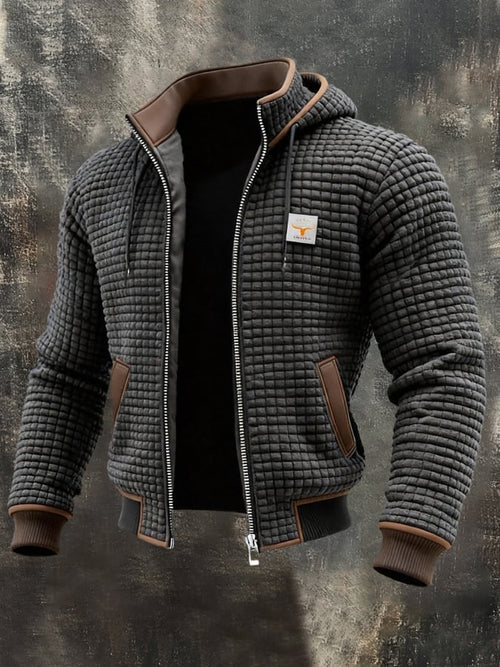 Men's Retro Textured Grid Multi-Pocket Outdoor Jacket