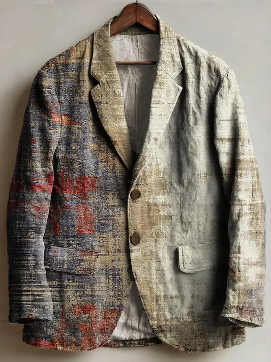 Men's Vintage Irregular Color Blocks Print Casual Blazer