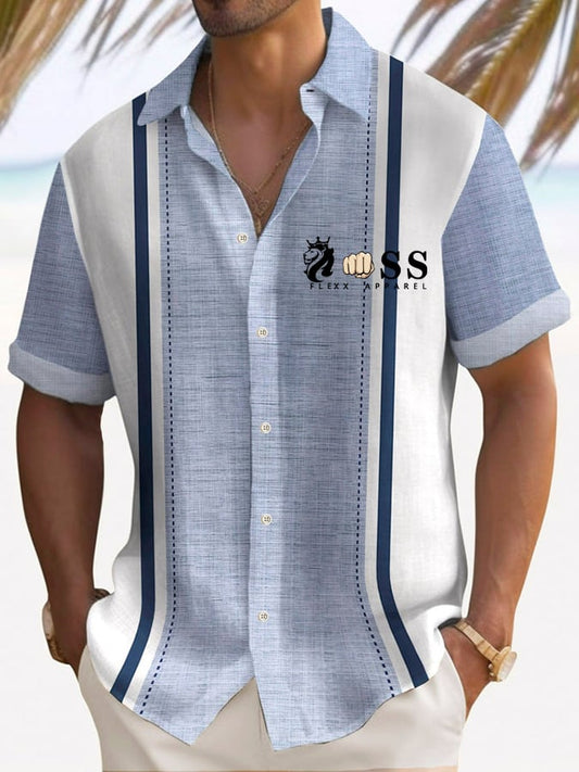 Men's Casual Contrast Color Holiday Cotton And Linen Shirt