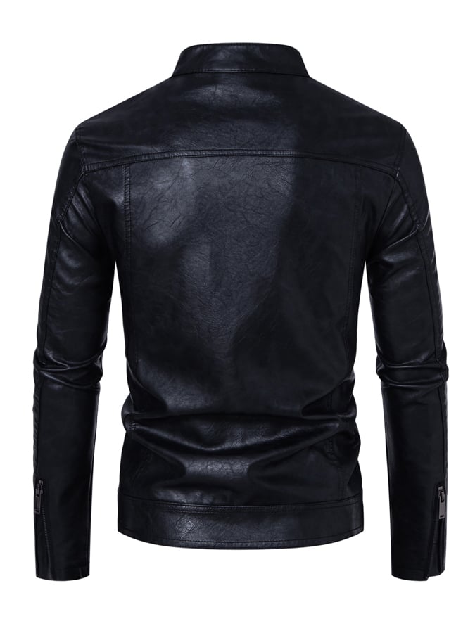 Men'S Stylish Casual Stand Collar Motorcycle Leather Jacket