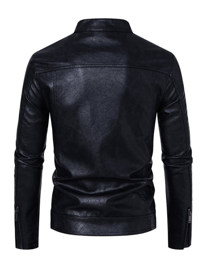 Men'S Stylish Casual Stand Collar Motorcycle Leather Jacket