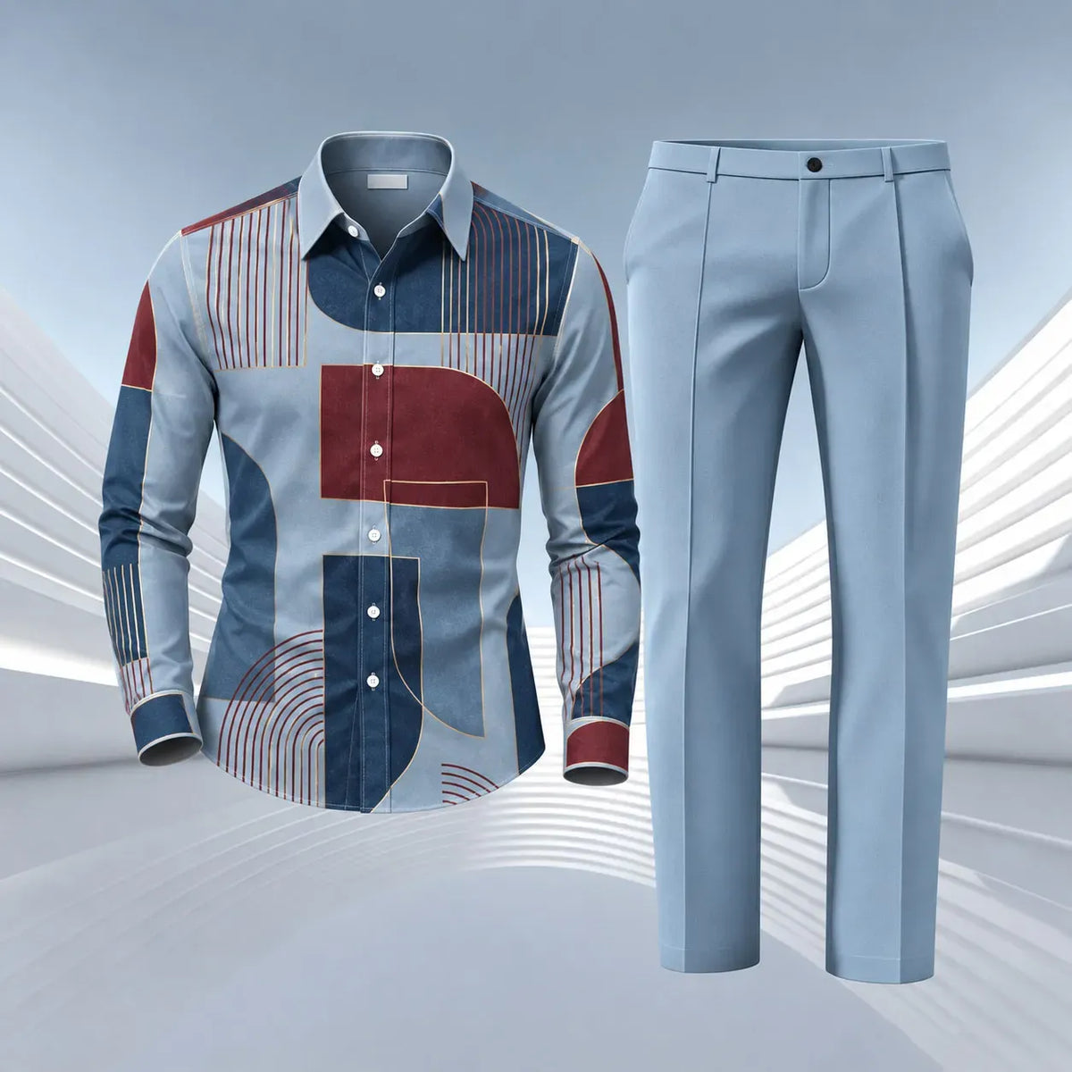 Men's Printed Long-Sleeve Shirt and Pants Set