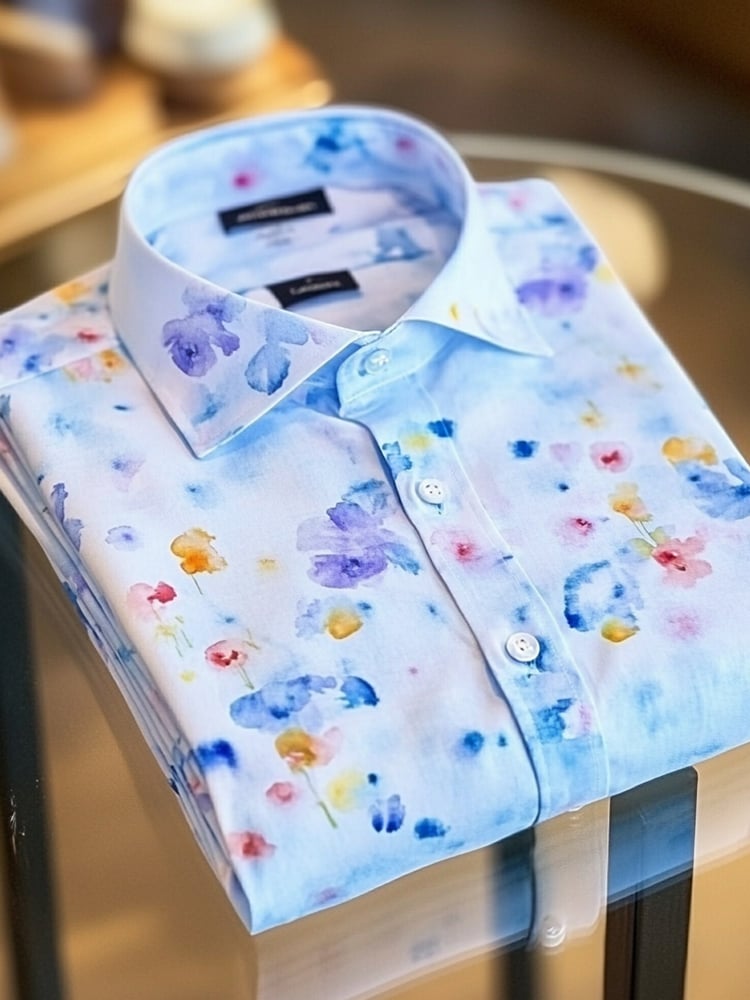 Men's Business Casual Watercolor Floral Lapel Short Sleeve Shirt