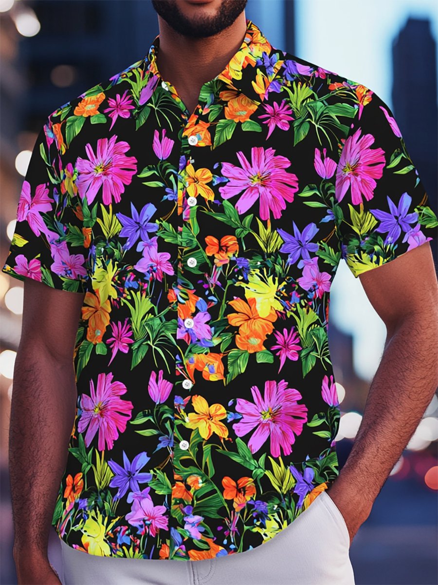 Men's Resort Casual Floral Art Short Sleeve Shirt