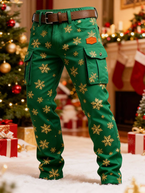 Men's Christmas Snowflake Print Cargo Pants