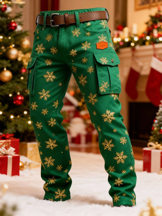 Men's Christmas Snowflake Print Cargo Pants