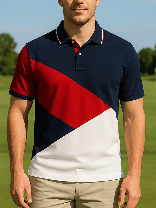 Men's basic daily casual stitching sports contrast color short-sleeved