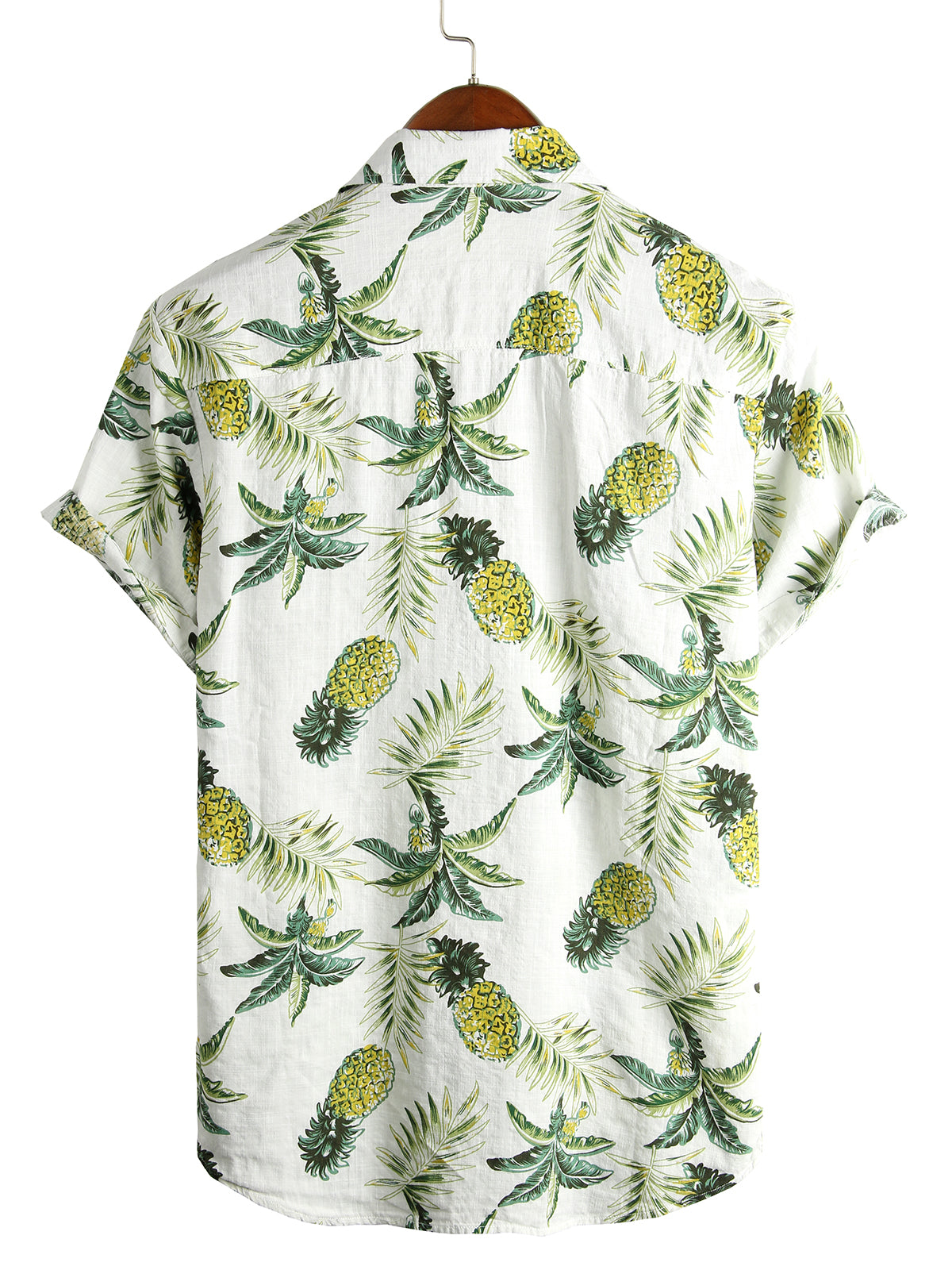 Men's Pineapple Floral Tropical Fruit Cotton Button Up Summer Beach Hawaiian Shirt