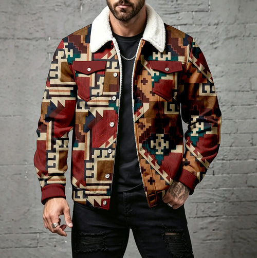 Men's Casual Geometric-Print Button-Front Cardigan
