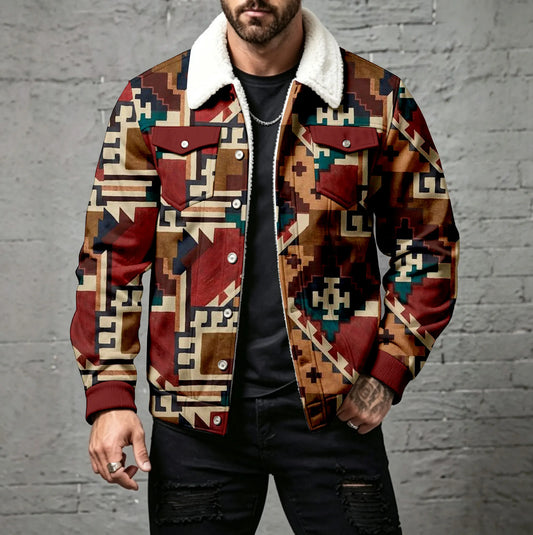 Men's Casual Geometric-Print Button-Front Cardigan