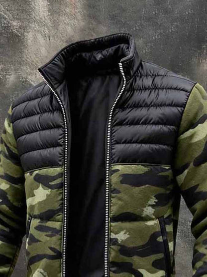 Men's Retro Camouflage Print Color-Block Outdoor Down Jacket