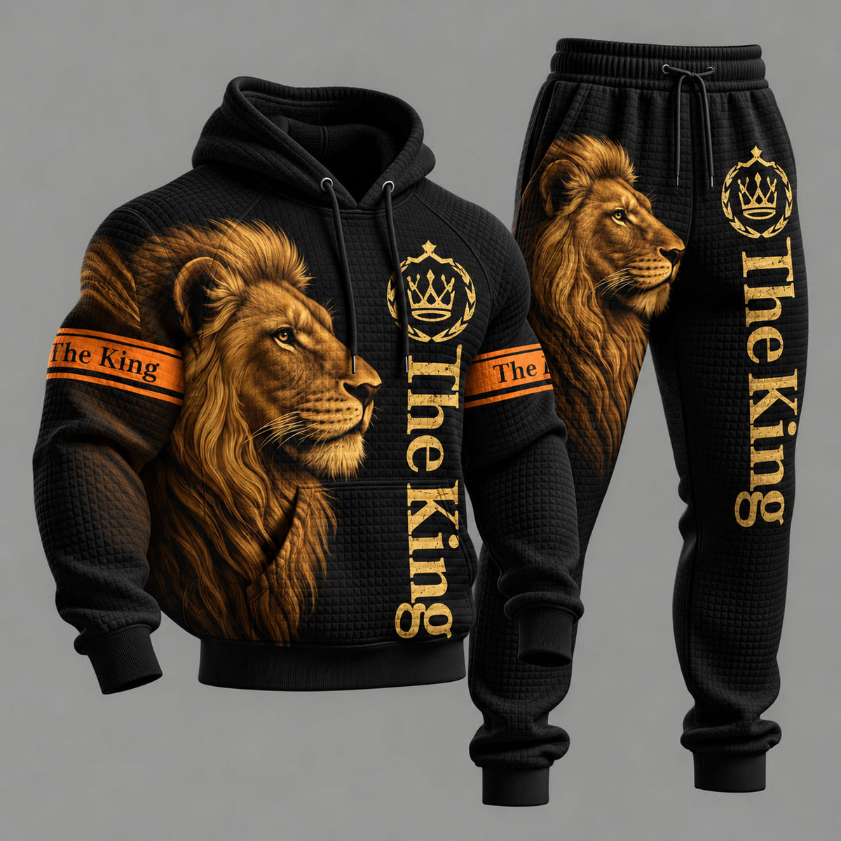 Men's Lion-Print Hooded Sweatshirt and Sweatpants Set