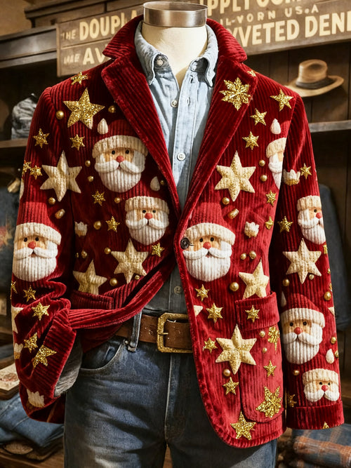 Men's Vintage Christmas Print Casual Jacket