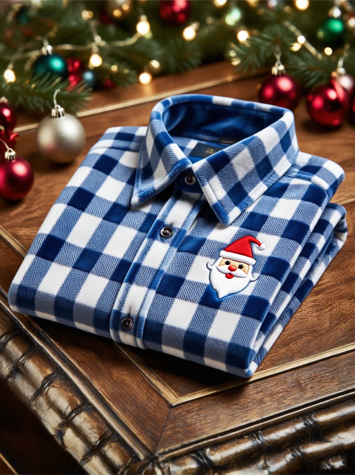 Men's Velvet Christmas Logo Casual Long Sleeve Shirt