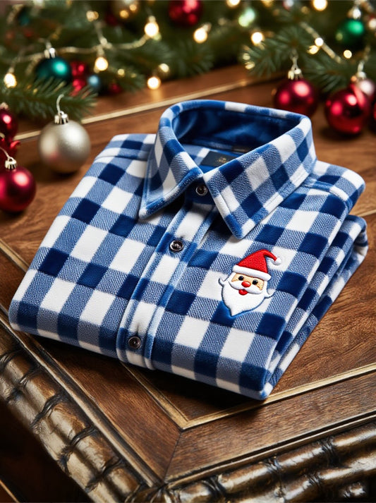 Men's Velvet Christmas Logo Casual Long Sleeve Shirt