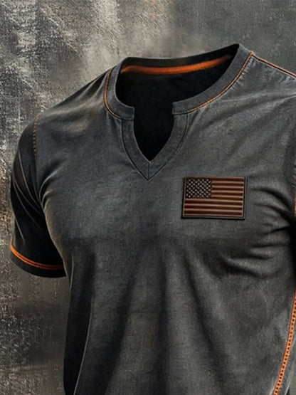 Men's Retro Independence Day Patriotic Pure Cotton V-Neck Short-Sleeve T-Shirt