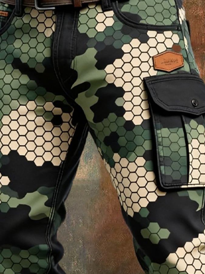 Men's Vintage Camouflage Distressed Pocket Work Pants