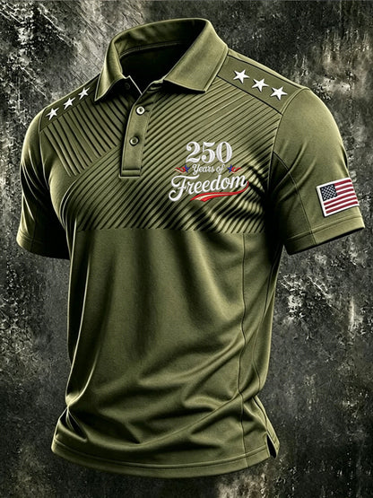 Men's American Flag Print Polo Shirt