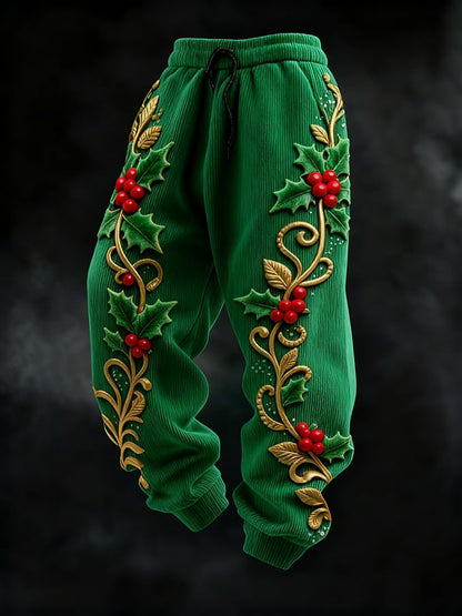 Men's casual Christmas holly sweatpants