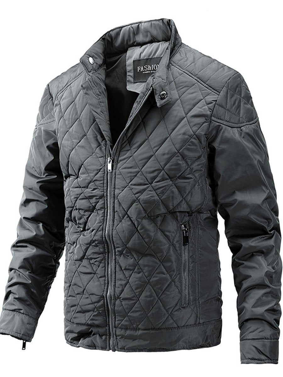 Men's Light Cotton Clothes Casual Diamond Shaped Stand-up Collar Coat Fashion Cotton-padded Jacket