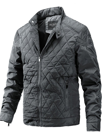 Men's Light Cotton Clothes Casual Diamond Shaped Stand-up Collar Coat Fashion Cotton-padded Jacket